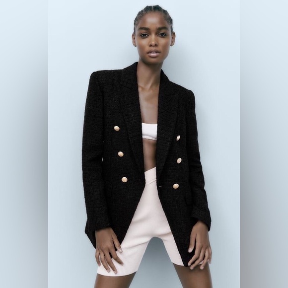 ✨ZARA✨Tweed Blazer Jacket w/Gold Buttons - Picture 4 of 8